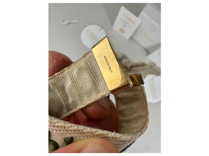 Clare Bracciale in cotone vintage Chloé Logo Crema Verde Oro Beige - vista 7