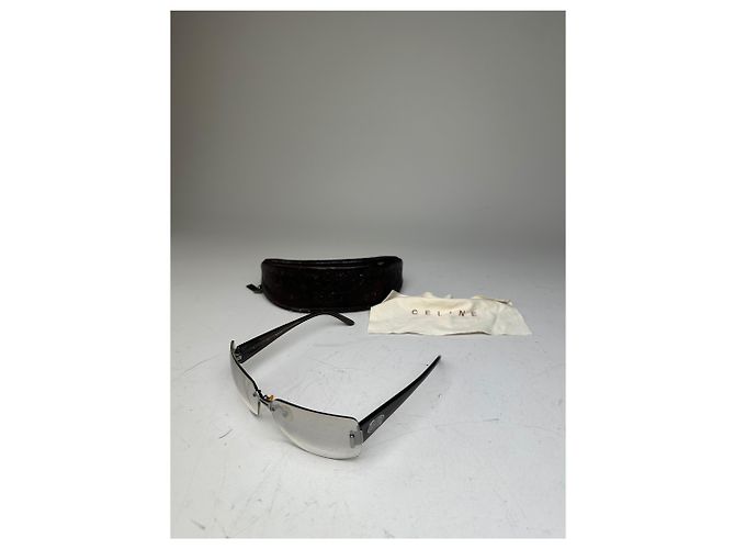Céline Occhiali da sole vintage Celine Logo Grigio Nero Accenti Argentati - vista 11