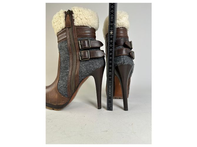 Autre Marque Vintage Etro Leather Wool Ankle Boots Brown Grey EU38 - view 11