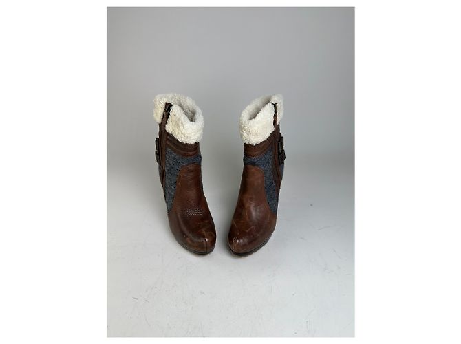 Autre Marque Vintage Etro Leather Wool Ankle Boots Brown Grey EU38 - view 3
