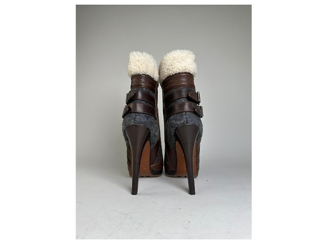 Autre Marque Vintage Etro Leather Wool Ankle Boots Brown Grey EU38 - view 7