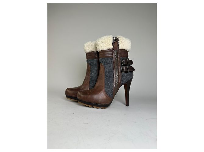 Autre Marque Vintage Etro Leather Wool Ankle Boots Brown Grey EU38 - view 8