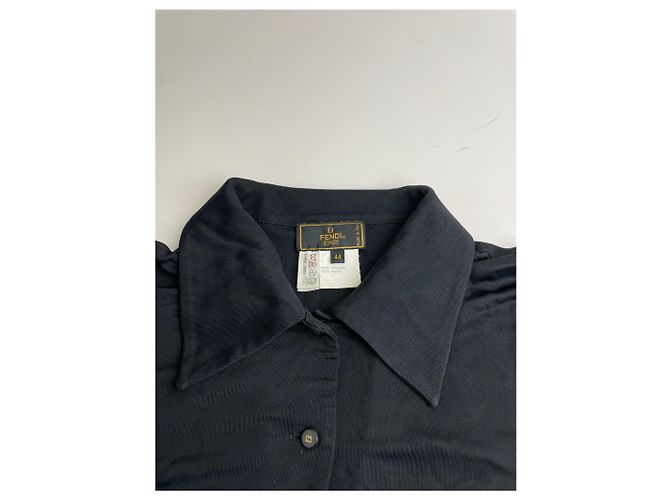 Camicia in rayon vintage con bottoni con logo Fendi nera M Nero - vista 7