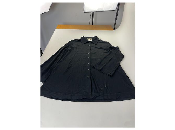 Camicia in rayon vintage con bottoni con logo Fendi nera M Nero - vista 9