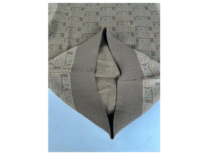 Yves Saint Laurent Pull en maille vintage Saint Laurent monogramme FF marron beige L - vue 7