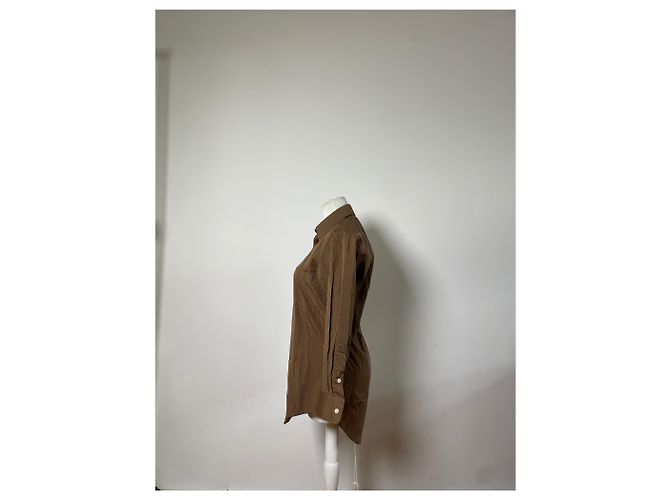 Yves Saint Laurent Camicia vintage Saint Laurent in misto cotone a righe marrone e crema M - vista 2