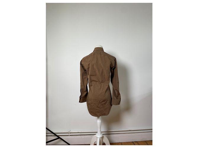 Yves Saint Laurent Camicia vintage Saint Laurent in misto cotone a righe marrone e crema M - vista 3