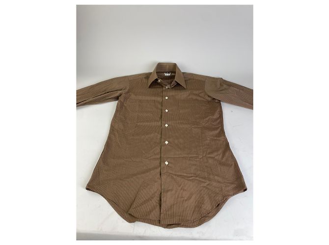 Yves Saint Laurent Camicia vintage Saint Laurent in misto cotone a righe marrone e crema M - vista 4