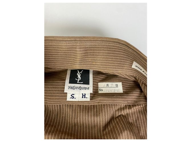Yves Saint Laurent Camicia vintage Saint Laurent in misto cotone a righe marrone e crema M - vista 6