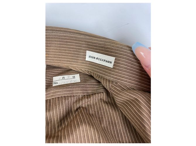 Yves Saint Laurent Camicia vintage Saint Laurent in misto cotone a righe marrone e crema M - vista 7