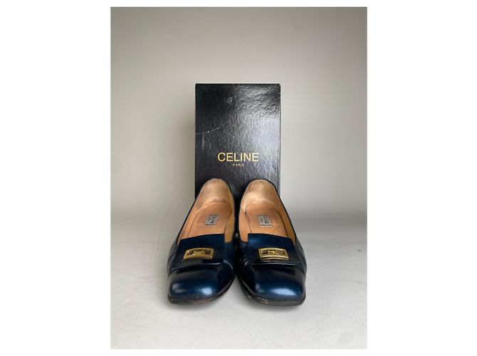 Céline Vintage Celine Leder-Pumps Navy Gold EU37.5 Marineblau - Ansicht 3