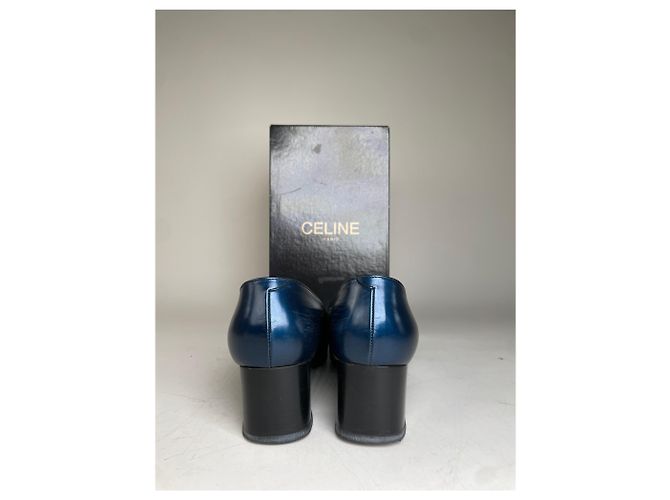 Céline Vintage Celine Leder-Pumps Navy Gold EU37.5 Marineblau - Ansicht 6