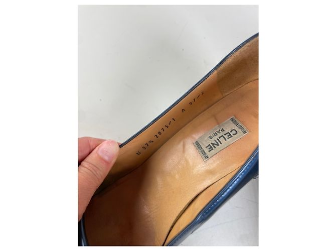 Céline Vintage Celine Leder-Pumps Navy Gold EU37.5 Marineblau - Ansicht 8