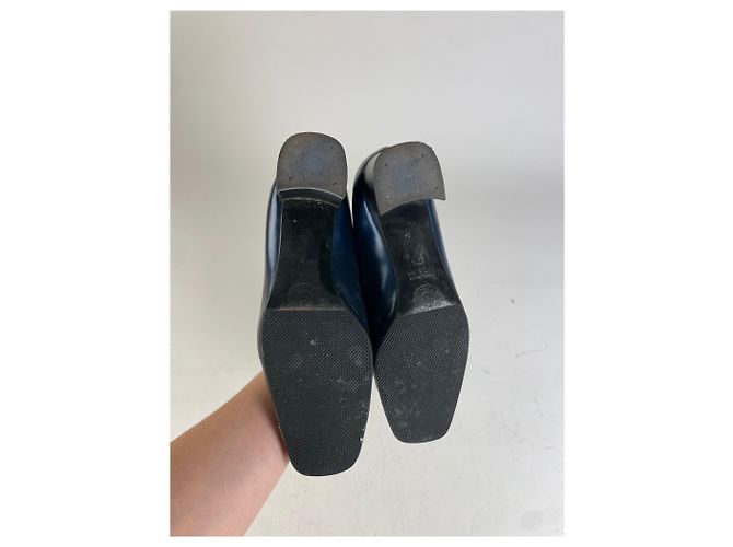 Céline Vintage Celine Leder-Pumps Navy Gold EU37.5 Marineblau - Ansicht 9