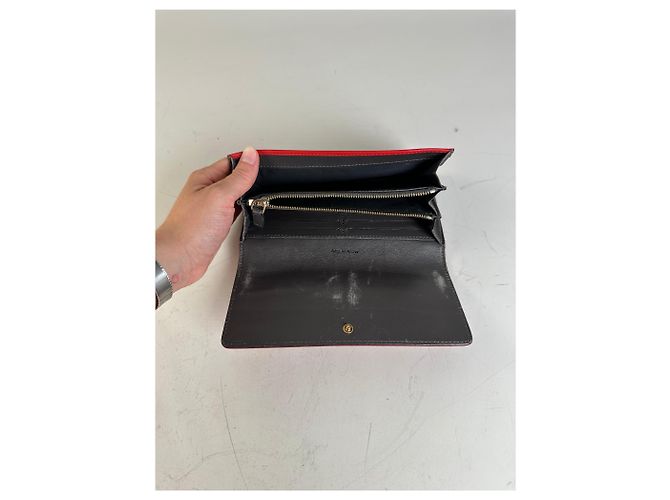 Céline Vintage Celine Leather Long Wallet Red - view 5