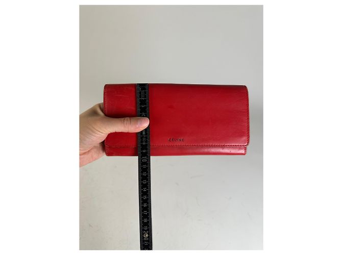 Céline Vintage Celine Leather Long Wallet Red - view 8