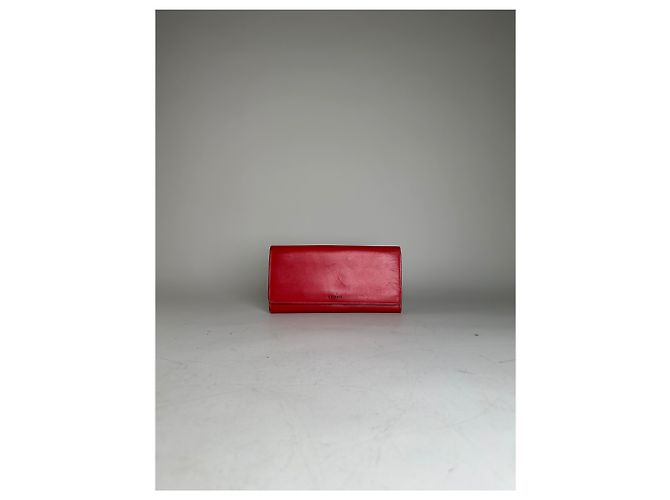 Céline Vintage Celine Leather Long Wallet Red - view 9
