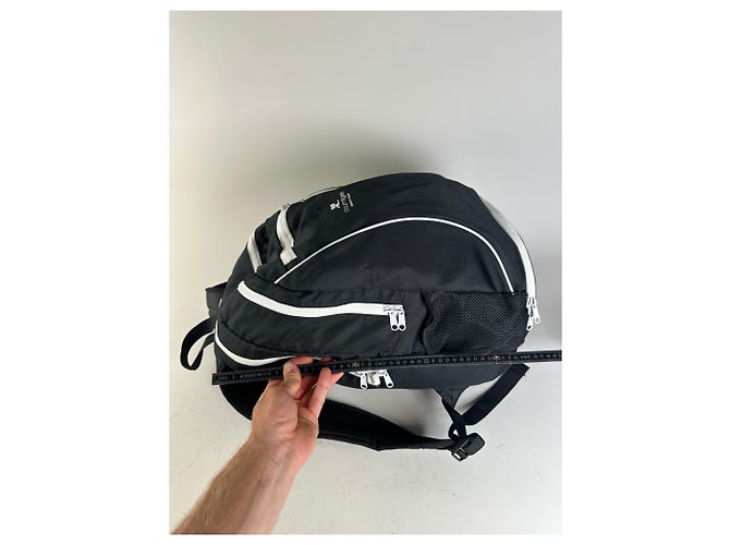 Vintage Courreges Nylon Backpack Black White Silver Zips - view 11
