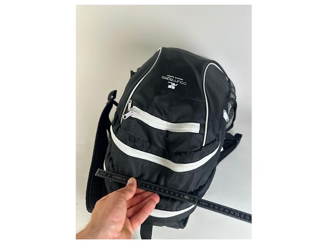 Vintage Courreges Nylon Backpack Black White Silver Zips - view 12