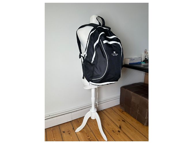 Vintage Courreges Nylon Backpack Black White Silver Zips - view 14