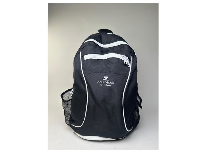 Vintage Courreges Nylon Backpack Black White Silver Zips - view 2
