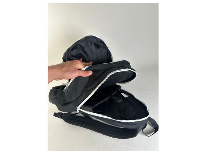 Vintage Courreges Nylon Backpack Black White Silver Zips - view 4