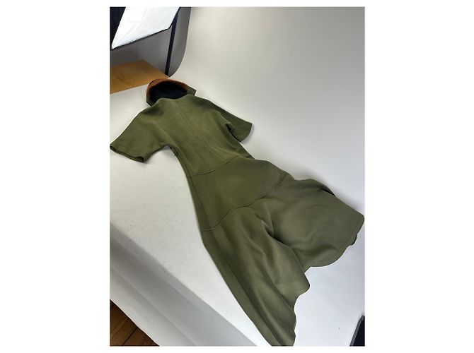 Vintage Marni Wollmischungs-Strickkragenkleid Olive Black S - Ansicht 12