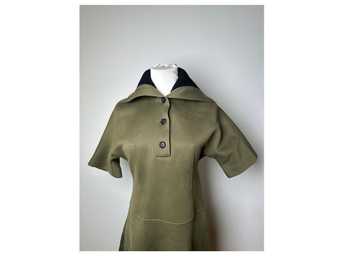 Vintage Marni Wollmischungs-Strickkragenkleid Olive Black S - Ansicht 14