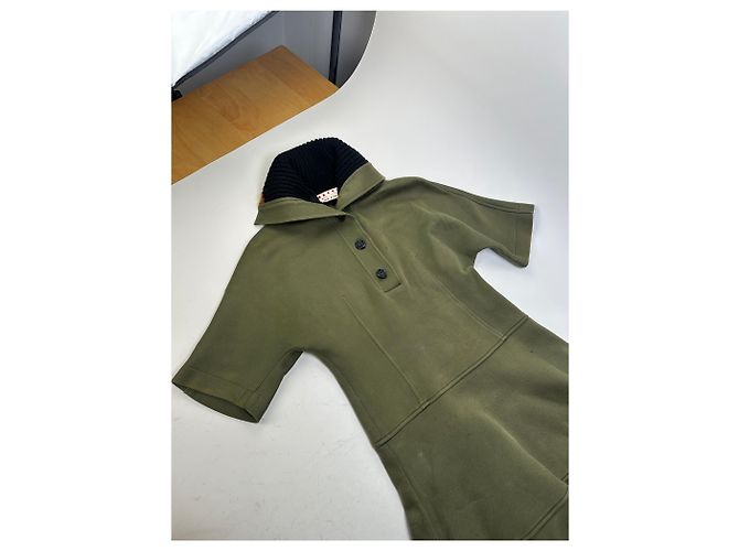 Vintage Marni Wollmischungs-Strickkragenkleid Olive Black S - Ansicht 6