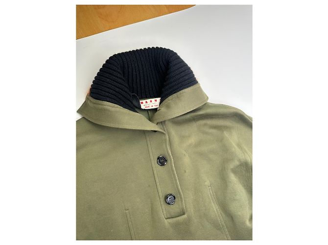 Vintage Marni Wollmischungs-Strickkragenkleid Olive Black S - Ansicht 7