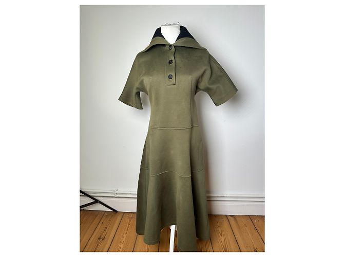 Vintage Marni Wollmischungs-Strickkragenkleid Olive Black S - Ansicht 9