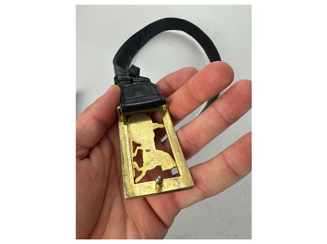 Edge Céline Vintage Celine Ledergürtel Pferd und Kutsche Schwarz Gold Silber - Ansicht 3