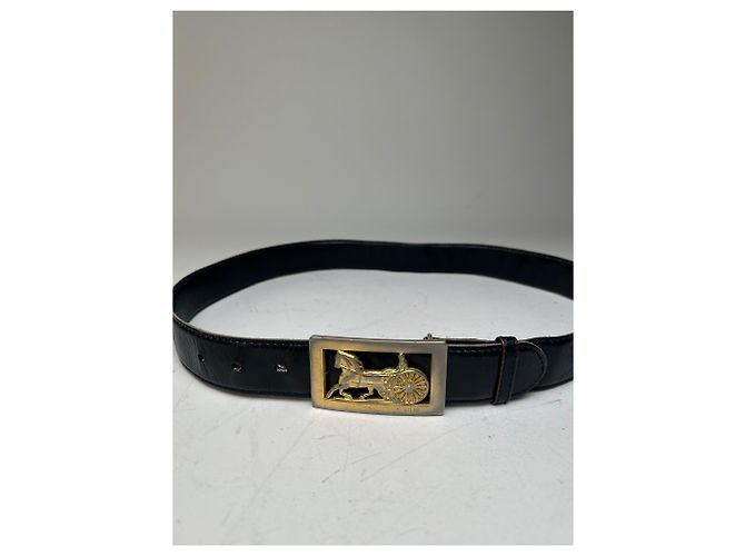 Edge Céline Vintage Celine Ledergürtel Pferd und Kutsche Schwarz Gold Silber - Ansicht 5