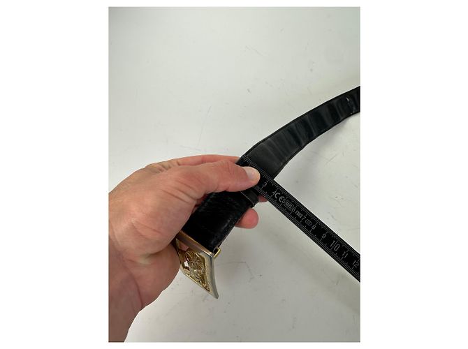 Edge Céline Vintage Celine Ledergürtel Pferd und Kutsche Schwarz Gold Silber - Ansicht 6