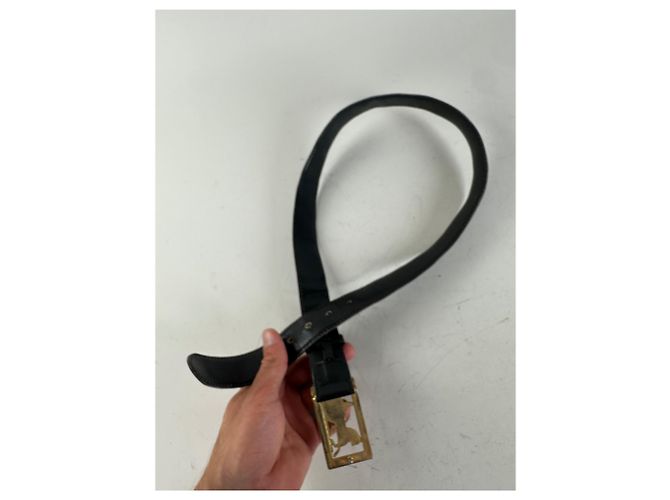 Edge Céline Vintage Celine Ledergürtel Pferd und Kutsche Schwarz Gold Silber - Ansicht 7
