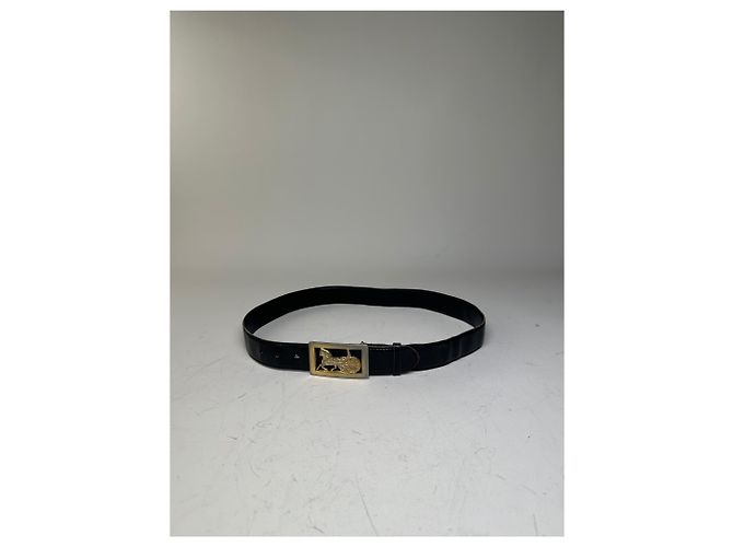 Edge Céline Vintage Celine Ledergürtel Pferd und Kutsche Schwarz Gold Silber - Ansicht 8