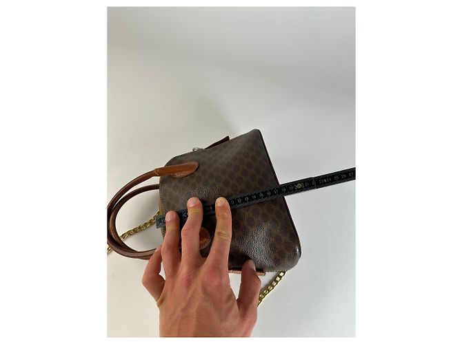 Triomphe Céline Vintage Celine Macadam Canvas Schultertasche Braun Tan - Ansicht 10