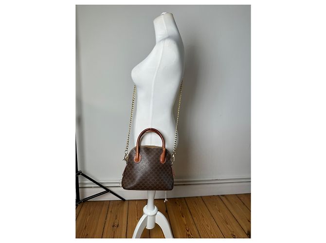 Triomphe Céline Vintage Celine Macadam Canvas Schultertasche Braun Tan - Ansicht 12
