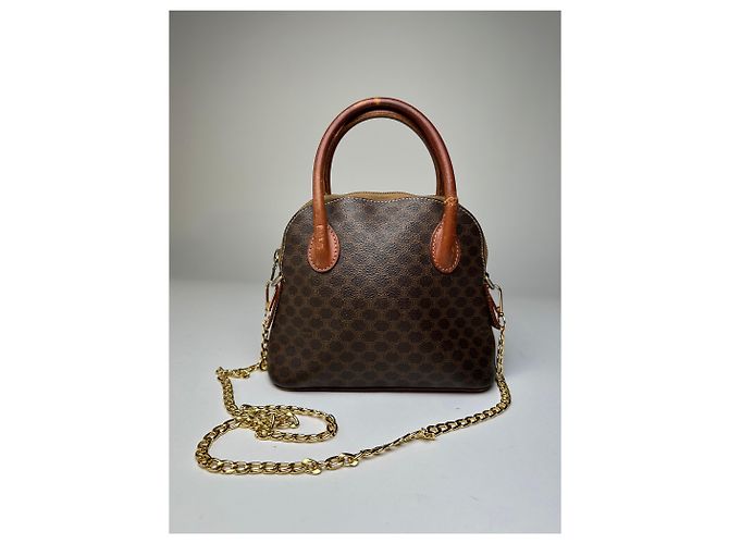 Triomphe Céline Vintage Celine Macadam Canvas Schultertasche Braun Tan - Ansicht 3