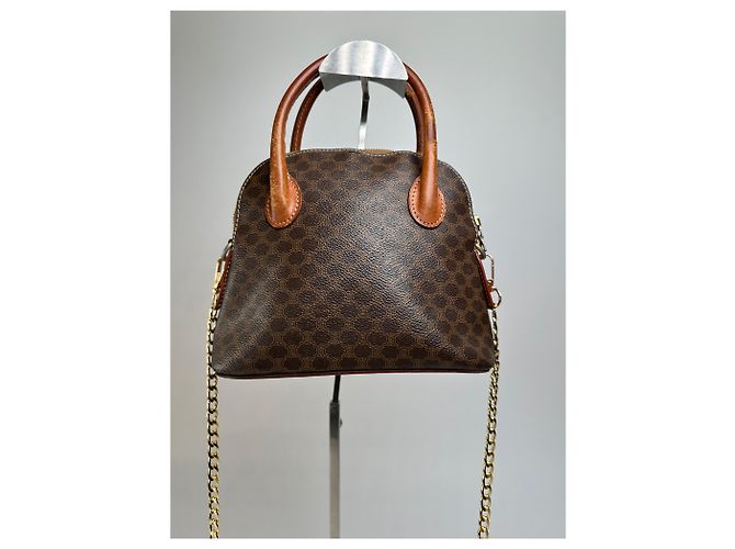 Triomphe Céline Vintage Celine Macadam Canvas Schultertasche Braun Tan - Ansicht 7
