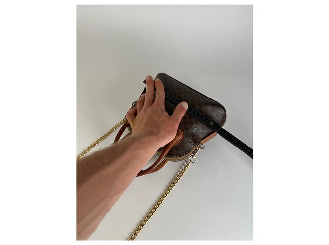 Triomphe Céline Vintage Celine Macadam Canvas Schultertasche Braun Tan - Ansicht 9