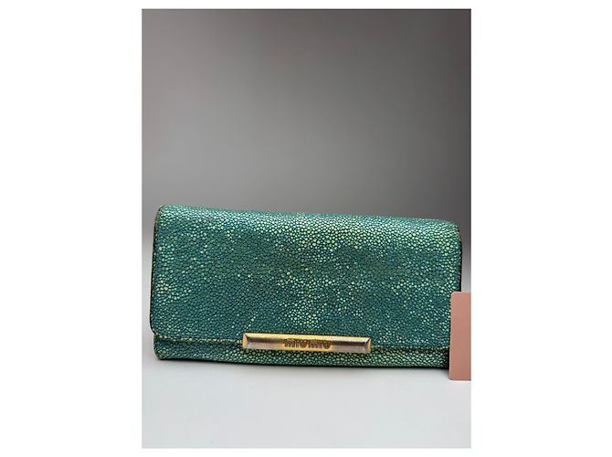 Vintage Miu Miu Leather Wallet Turquoise Blue - view 11