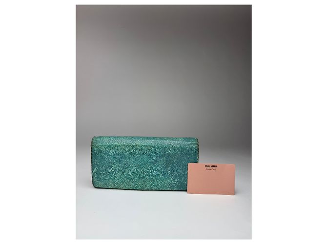 Vintage Miu Miu Leather Wallet Turquoise Blue - view 2