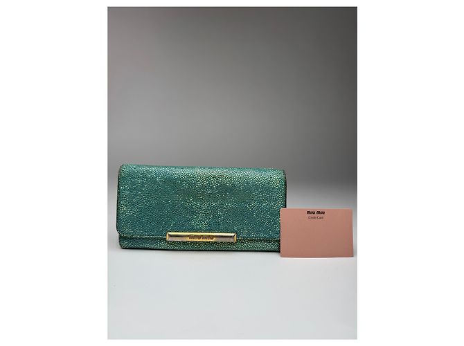 Vintage Miu Miu Leather Wallet Turquoise Blue - view 6