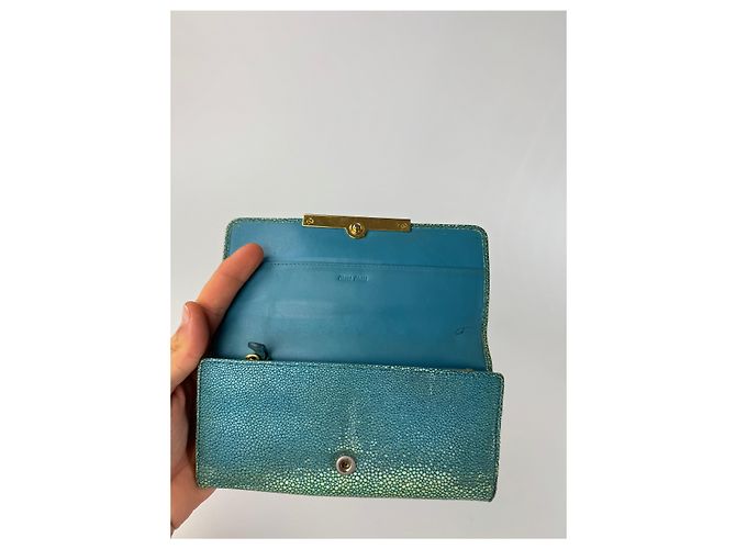 Vintage Miu Miu Leather Wallet Turquoise Blue - view 8