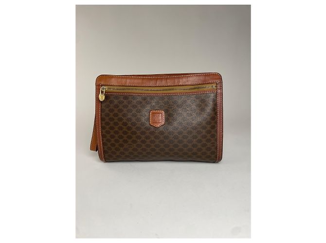 Céline Clutch in pelle Vintage Celine Triomphe Monogram Marrone - vista 6