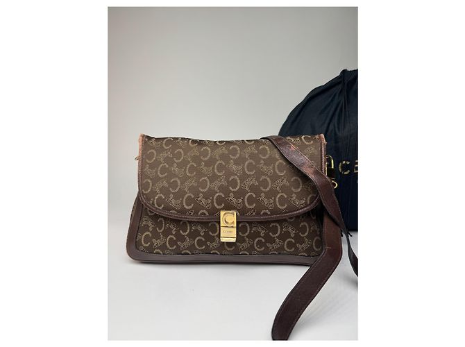 Céline Vintage Celine Paris Monogram Schultertasche / Crossbody Bag Braun - Ansicht 15