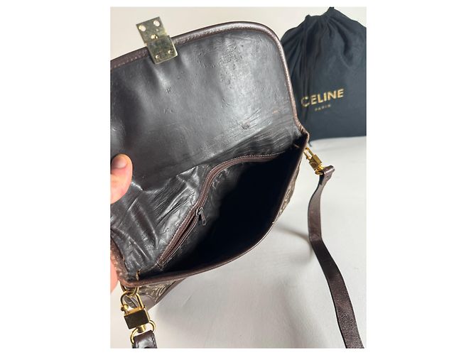 Céline Vintage Celine Paris Monogram Schultertasche / Crossbody Bag Braun - Ansicht 3