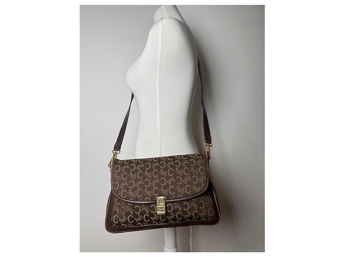 Céline Vintage Celine Paris Monogram Schultertasche / Crossbody Bag Braun - Ansicht 5