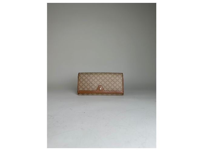 Céline Vintage Celine Macadam Canvas Wallet Beige Brown Gold - view 10